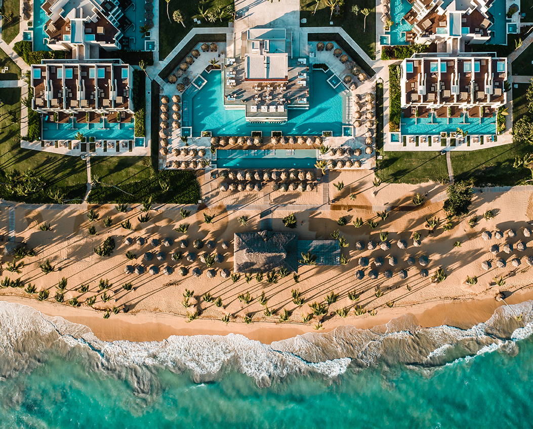 Aerial view of a Punta Cana resort from the sky above