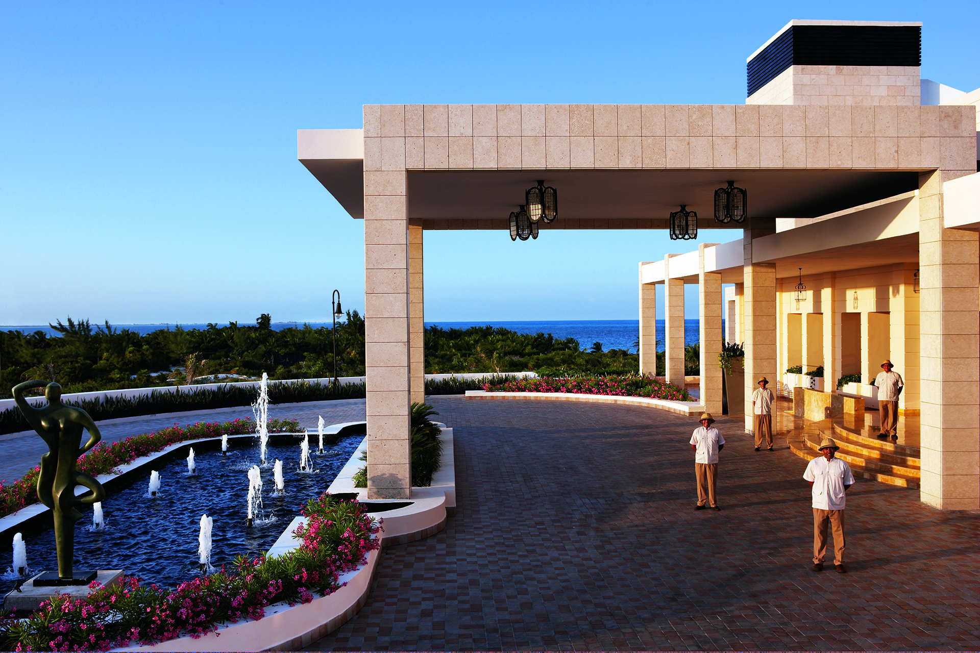 Luxury entrance to Excellence Playa Mujeres in a secluded community
